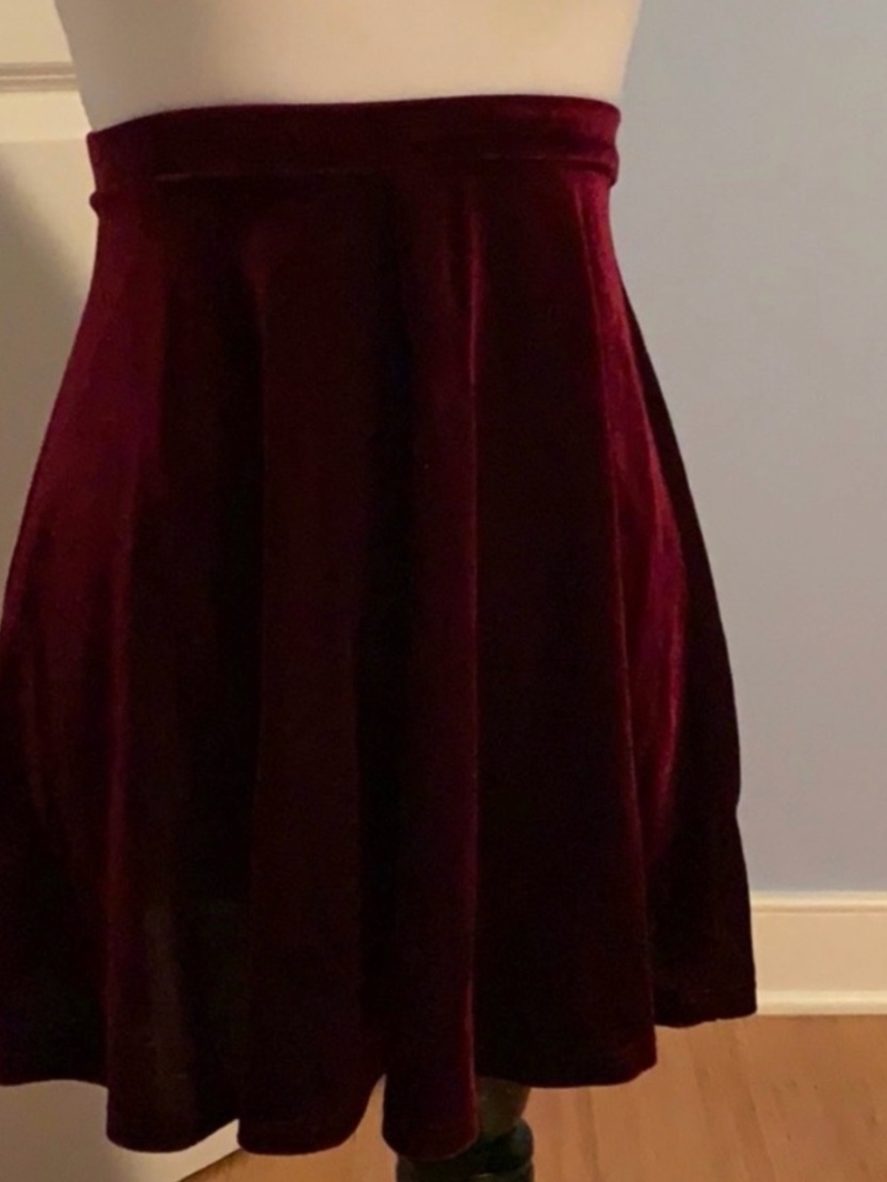 Milky Way Women’s Red Wine Burgundy Velvet Velour Skater Skirt